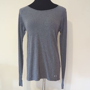 Under Armour Loose Heat Gear Long Sleeve Grey Shirt Size Small Cutout Back
